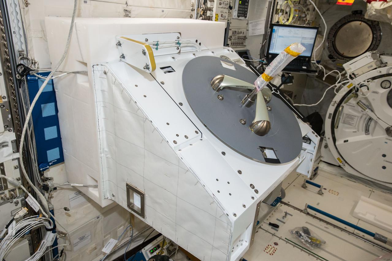 iss048e049168 (8/4/2016) --- A view of the assembled NanoRacks External Platform (NREP) on the Platform Cover attached to JPM1A5 in the Kibo Japanese Experiment Pressurized Module (JPM). The NanoRacks External Platform is a compact research platform fitted for versatile use on the exterior of the International Space Station (ISS).