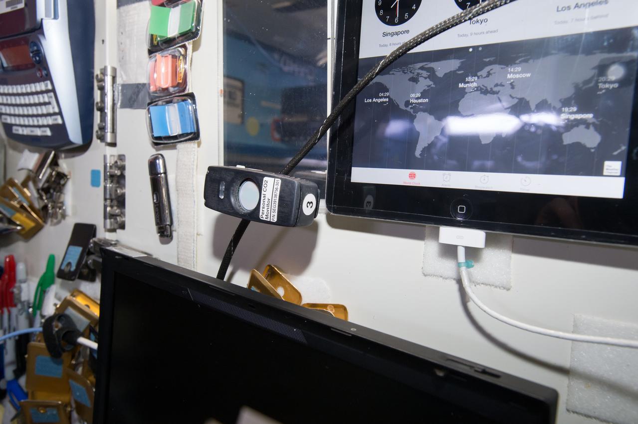 iss049e004443 (9/18/2016) --- Photographic documentation taken of Personal CO2 monitor in static locations aboard the International Space Station (ISS). The Personal CO2 Monitor demonstrates a new capability on the ISS - continuous monitoring of the astronauts' immediate surroundings.