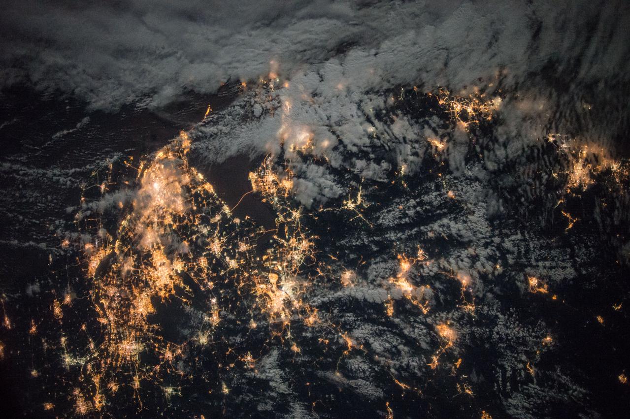 Earth observation taken during a night pass by the Expedition 49 crew aboard the International Space Station (ISS). 