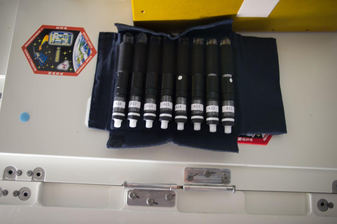 iss050e000936 (11/7/2016) --- View of eight bubble detectors in pack during Radi-N2 deployment in the U.S. Laboratory for RADI-N2 experiment. Radi-N2 Neutron Field Study (Radi-N2) is a follow on investigation designed to characterize the neutron radiation environment aboard the International Space Station (ISS). Eight neutron “bubble detectors” produced by the Canadian company Bubble Technology Industries are attached to fixed locations inside the ISS, including one carried by a crew member. The objective of this investigation is to better characterize the ISS neutron environment and define the risk posed to the crew members’ health and provide the data necessary to develop advanced protective measures for future spaceflight.