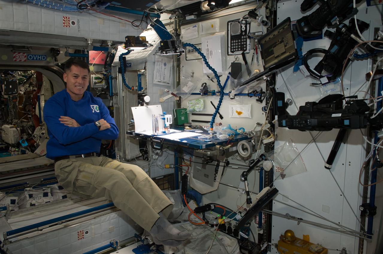 iss050e014941 (12/8/2016) --- NASA astronaut Shane Kimbrough during Capillary Flow Experiment-2 (CFE-2) with the Interior Corner Flow 1 hardware. The Capillary Flow Experiments demonstrate how capillary forces work in space, how differently shaped containers change the wicking behavior of a wetting fluid, and how such can be used to passively separate liquids and gases.  Understanding how microgravity amplifies these behaviors could improve the reliability of such key processes as water purification fuel storage and supply, and general liquid transport aboard spacecraft.