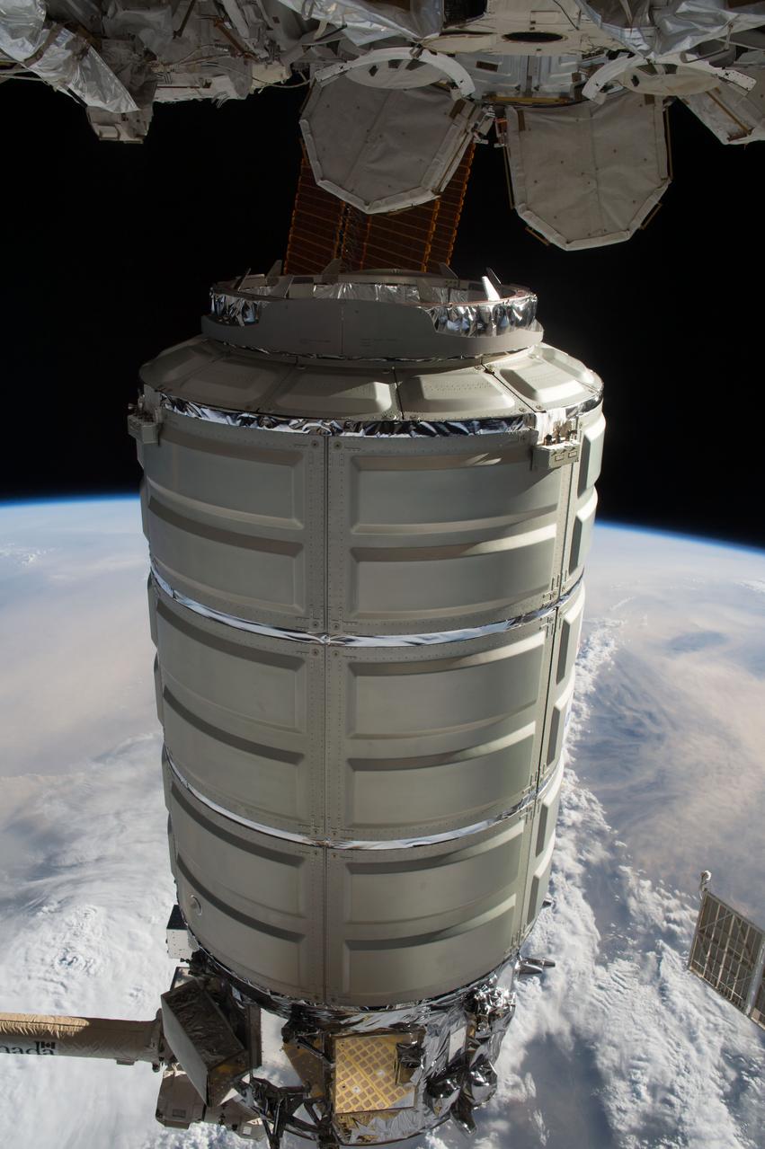 iss051e026136 (April 22, 2017) --- The Cygnus resupply ship from Orbital ATK is remotely guided to its port on the Unity module by ground controllers using the Canadarm2 robotic arm.