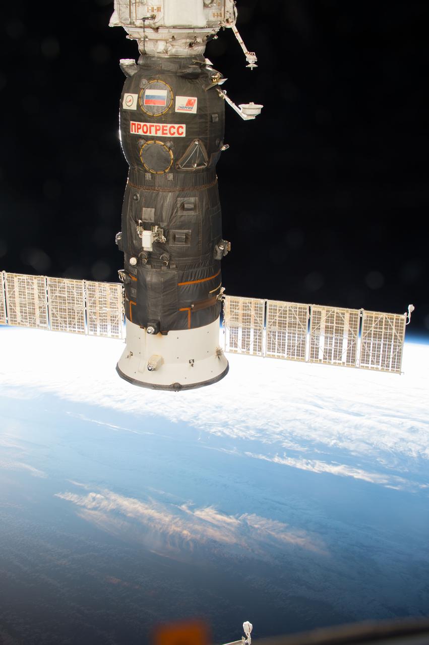 iss051e031894 (May 1, 2017) --- The Progress 66 cargo craft is seen docked to the Pirs docking compartment as the International Space Station orbits about 250 miles above Earth.