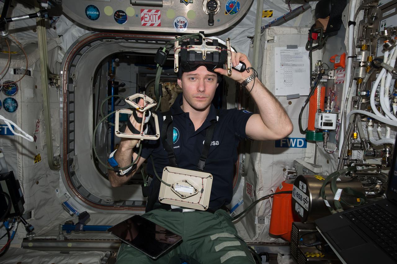 iss051e049147 (5/24/2017) --- ESA astronaut Thomas Pesquet performs the commissioning of the Gravitational References for Sensimotor Performance (GRASP) experiment, to better understand how the central nervous system (CNS) integrates information from different sensations. The data collected could help researchers better understand the workings of the human vestibular system and how it connects to the other sensory organs. This research hopes to shed light on how to best treat the loss of vestibular function on Earth.