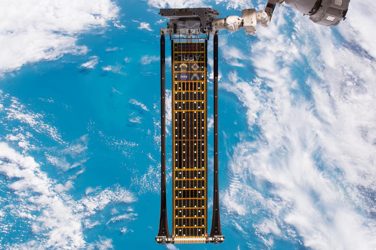iss052e002871 (6/18/2017) --- The Roll-Out Solar Array (ROSA) is a new type of solar panel that rolls open in space like a party favor and is more compact than current rigid panel designs. The ROSA investigation tests deployment and retraction, shape changes when the Earth blocks the sun, and other physical challenges to determine the array’s strength and durability. ROSA has the potential to replace solar arrays on future satellites, making them more compact and lighter weight. Satellite radio and television, weather forecasting, GPS and other services used on Earth would all benefit from high-performance solar arrays.