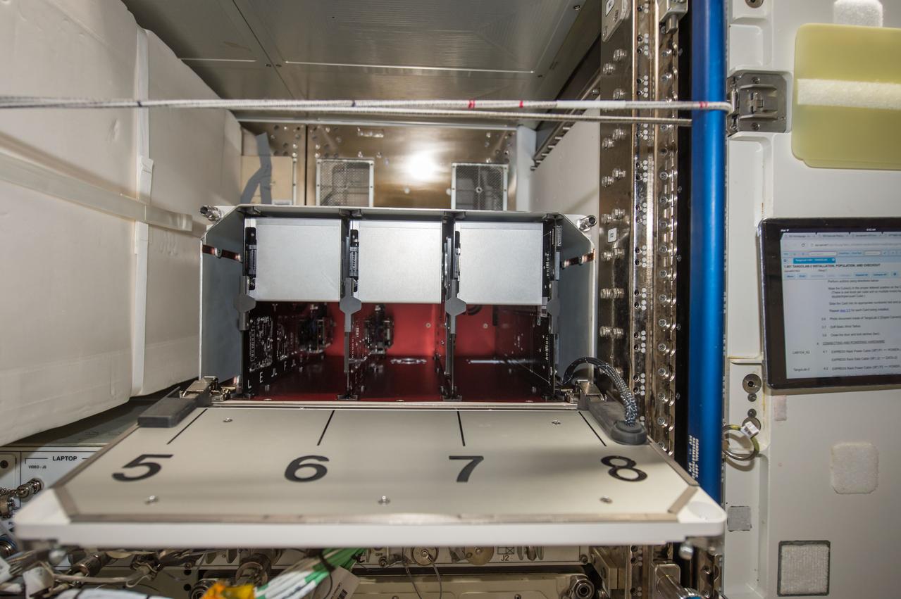 iss052e053731 (8/17/2017) --- Photographic documentation taken during installation of Space Tango MultiLab Locker (TangoLab-2). TangoLab-1 is a reconfigurable general research facility designed for microgravity research and development and pilot manufacturing aboard the ISS. TangoLab provides a standardized platform and open architecture for experimental modules called CubeLabs. CubeLab modules may be developed for use in 3-dimensional tissue and cell cultures.
