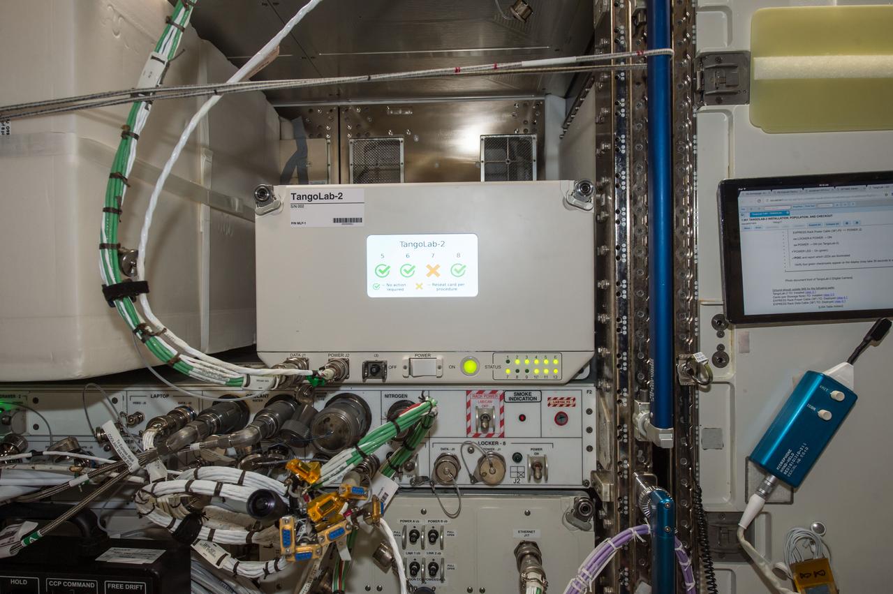 iss052e053735 (8/18/2017) --- Photographic documentation taken during installation of Space Tango MultiLab Locker (TangoLab-2). TangoLab-1 is a reconfigurable general research facility designed for microgravity research and development and pilot manufacturing aboard the ISS. TangoLab provides a standardized platform and open architecture for experimental modules called CubeLabs. CubeLab modules may be developed for use in 3-dimensional tissue and cell cultures.