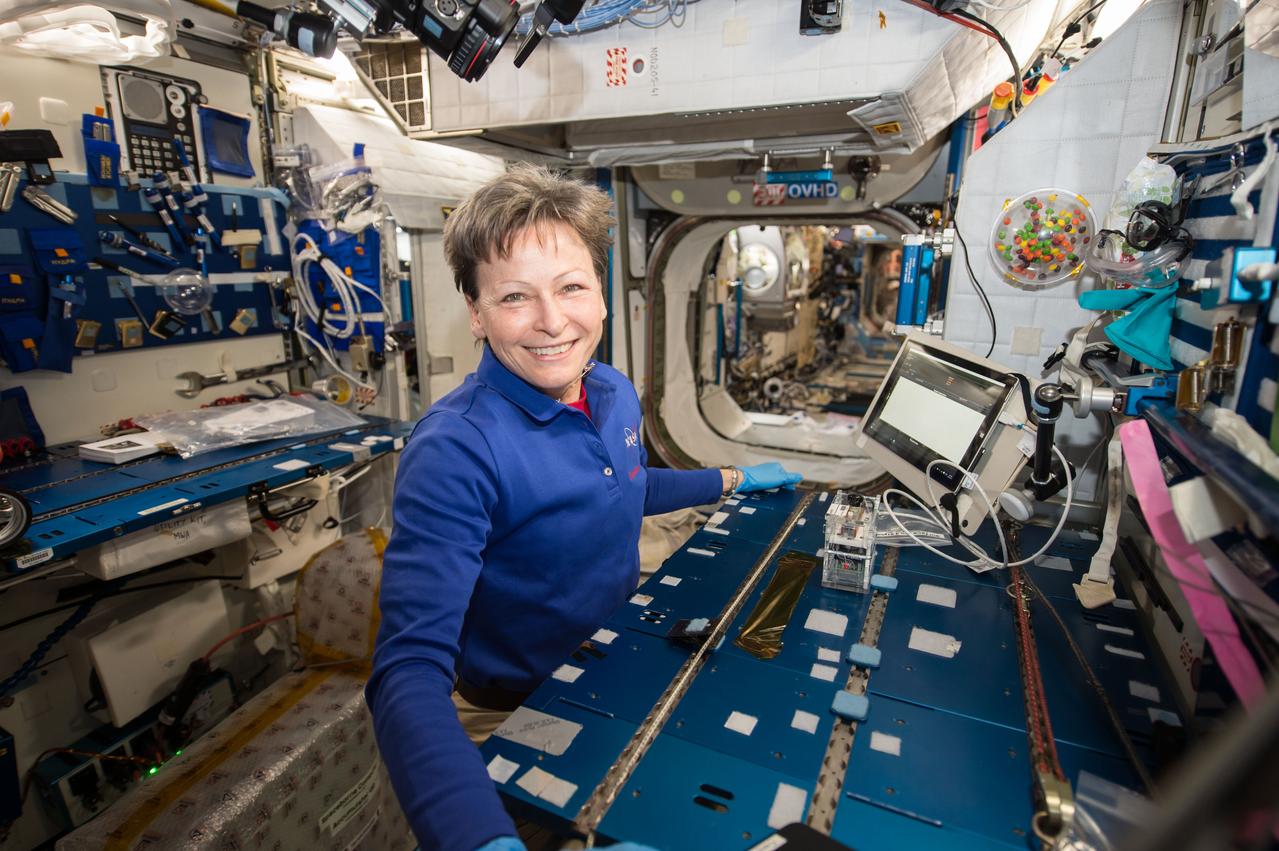 iss052e061925 (8/21/2017) --- NASA astronaut Peggy Whitson is photographed working with the Genes In Space experiment in the Node 2 module. Genes in Space is an innovation challenge including students and teachers across the United States from grades 7 through 12. Students design a pioneering DNA-related experiment to fly on the ISS, providing real-world training in science, technology, engineering and math (STEM) fields and connecting students to the space program.