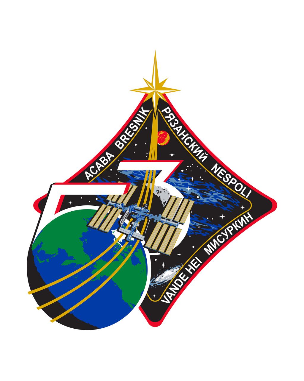 ISS-053 Mission Patch for Randy Bresnik, Paolo Nespoli, Sergey Ryazansky, Mark Vande Hei, and Alexander Misurkin.
