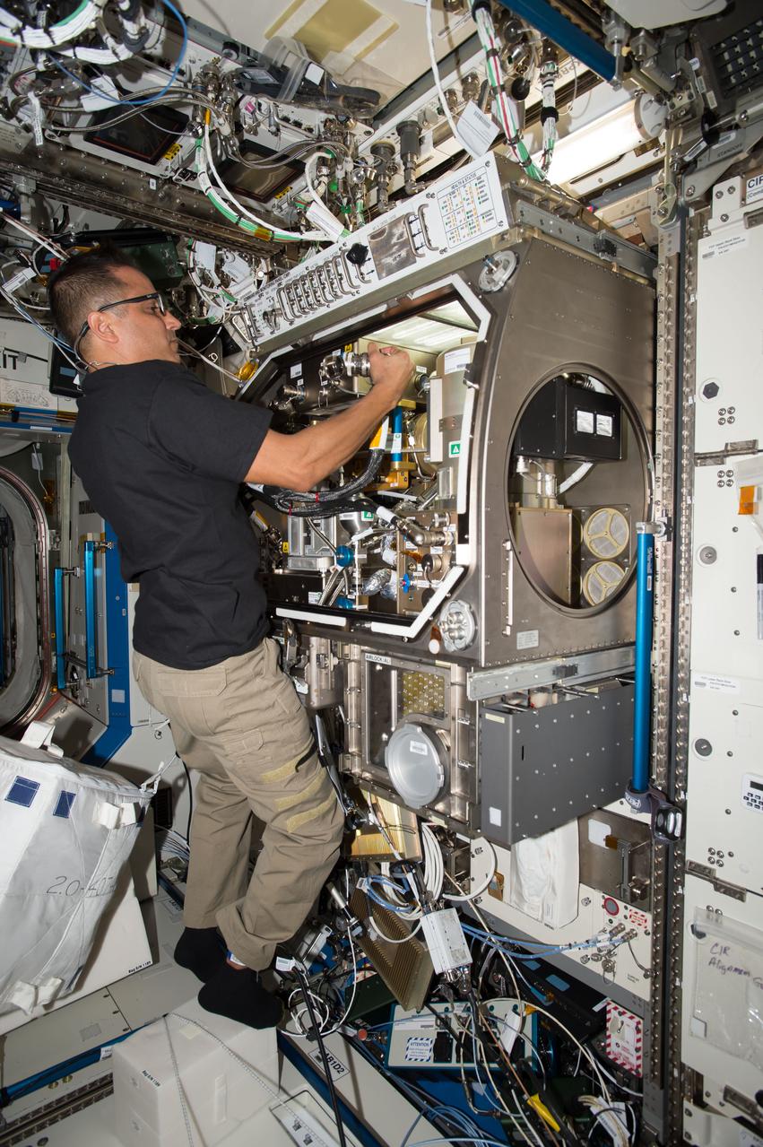 iss053e027113 (9/18/2017) --- NASA astronaut Joe Acaba during the Zero Boil-Off Tank Hardware Setup in the Microgravity Science Glovebox (MSG). Zero Boil-Off Tank (ZBOT) uses an experimental fluid to test active heat removal and forced jet mixing as alternative means for controlling tank pressure for volatile fluids. Results from the investigation improve models used to design tanks for long-term cryogenic liquid storage, which are essential in biotechnology, medicine, industrial, and many other applications on Earth.