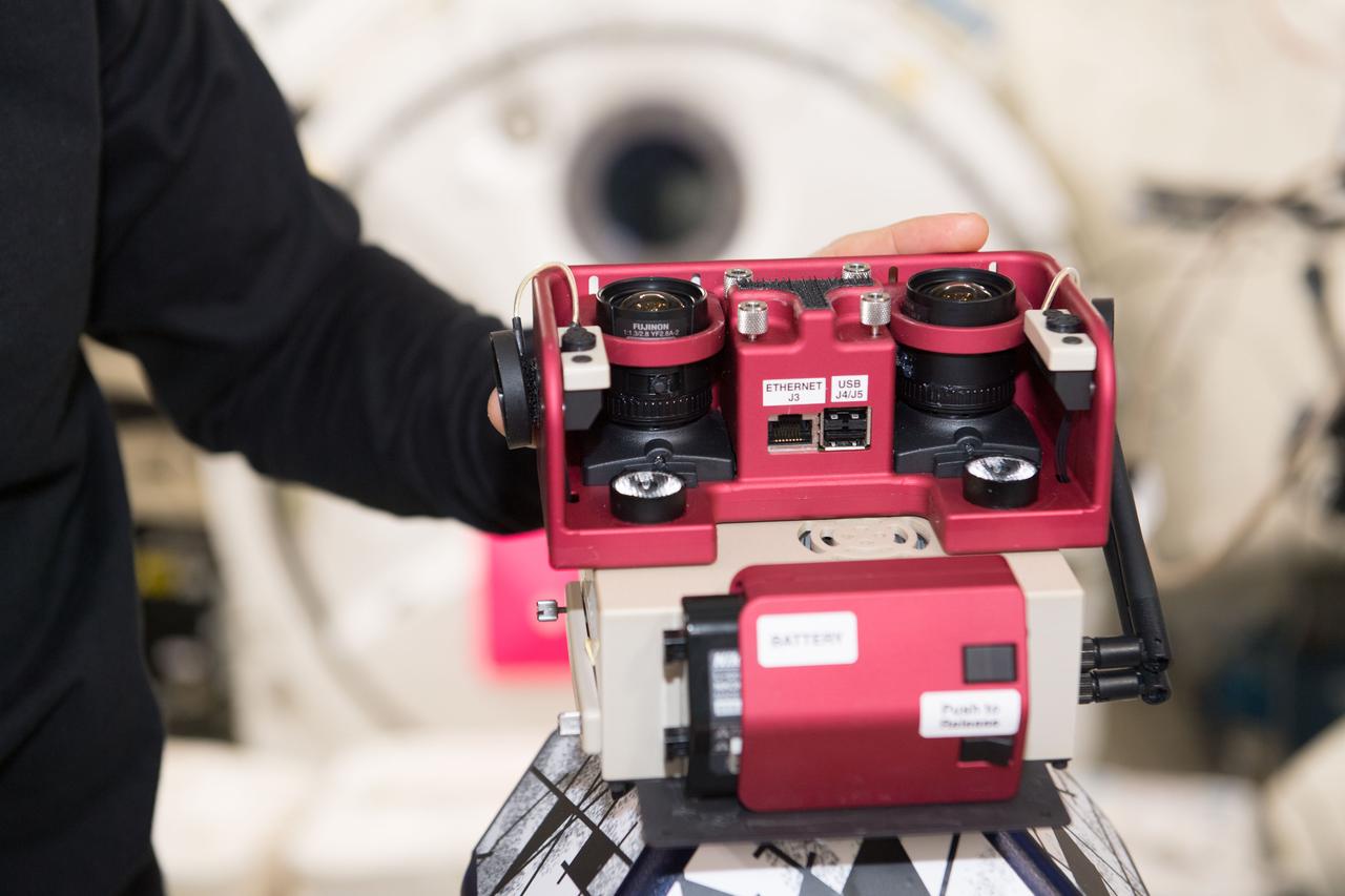 iss054e026578 (Jan. 31, 2018) --- Vertigo hardware used on Synchronized Position Hold, Engage, Reorient, Experimental Satellites (SPHERES) during a test run of Smoothing-Based Relative Navigation (SmoothNav). SPHERES is a self-contained, free-flying satellite to test autonomous capabilities and docking maneuvers within the International Space Station (ISS). SmoothNav software uses a unique computational method to estimate position and velocity in multi-satellite formations.