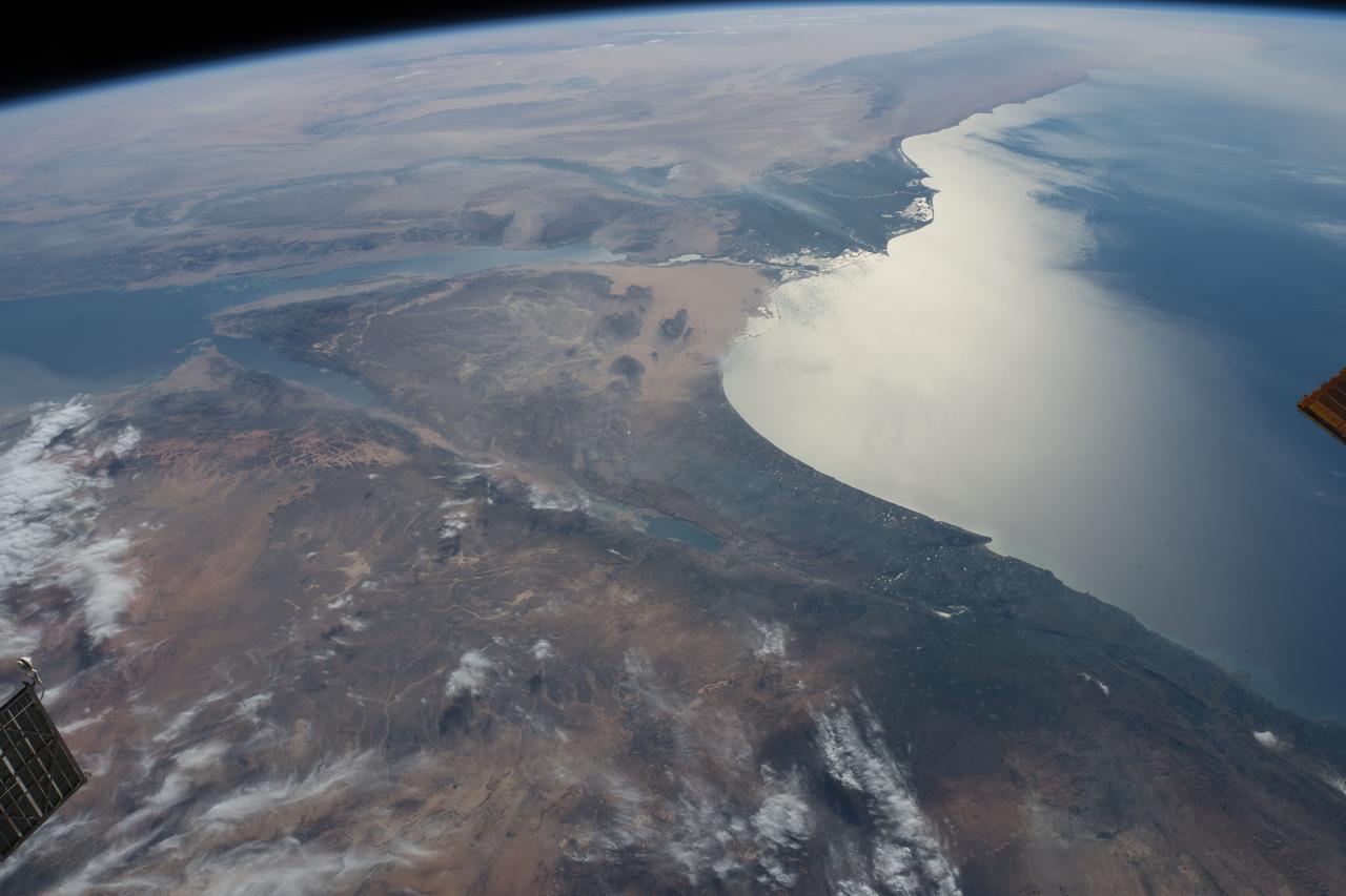 iss055e007948 (April 1, 2018) --- This view looking southwest over the Egyptian delta, the Nile River and the Mediterranean sea was taken from the International Space Station as it was orbiting above the Middle Eastern nation of Jordan.