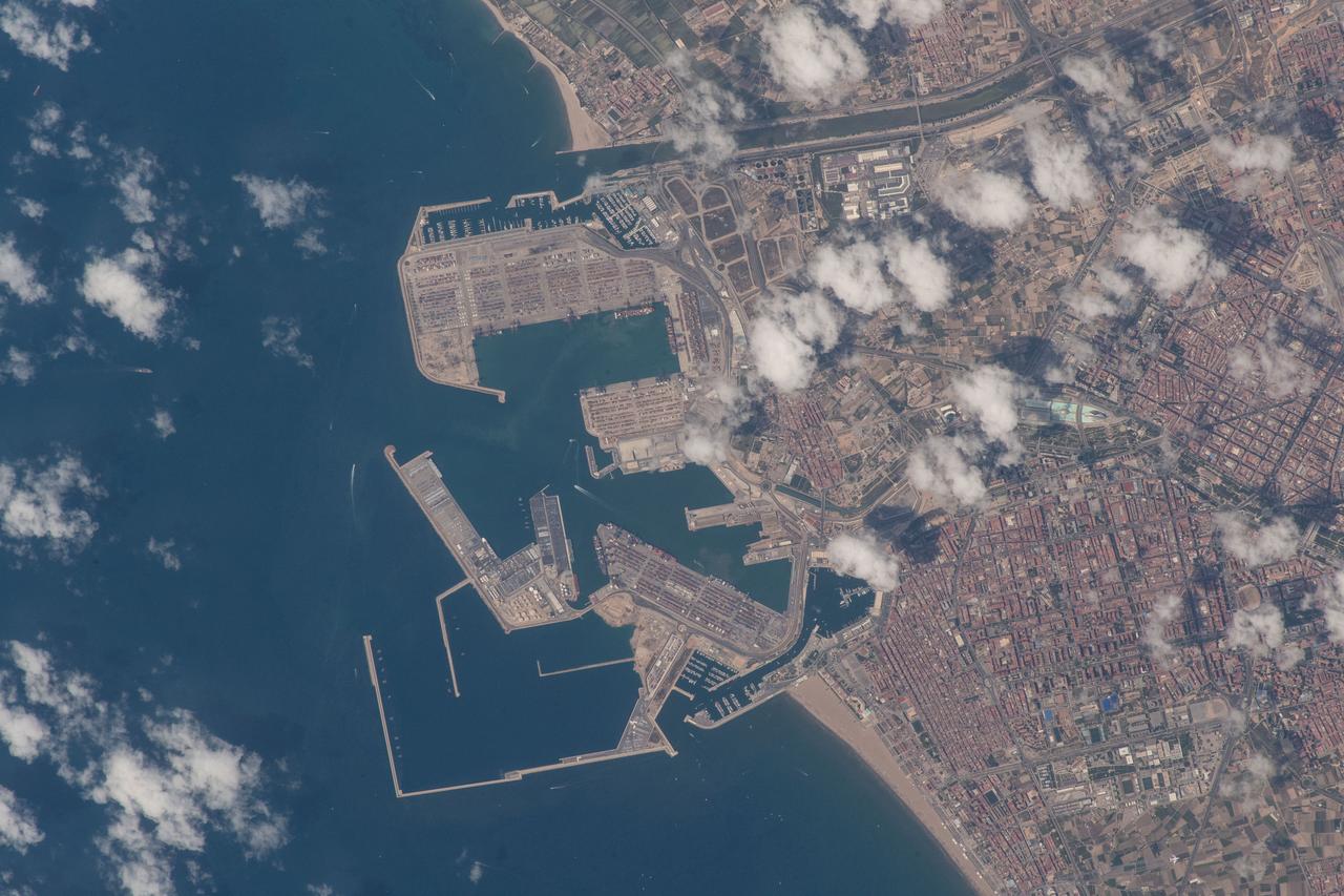 iss056e032465 (June 16, 2018) --- An Expedition 56 crew member photographed the Port de Valencia in the Spanish city of Valencia as the International Space Station orbited across the Mediterranean coast of Spain.