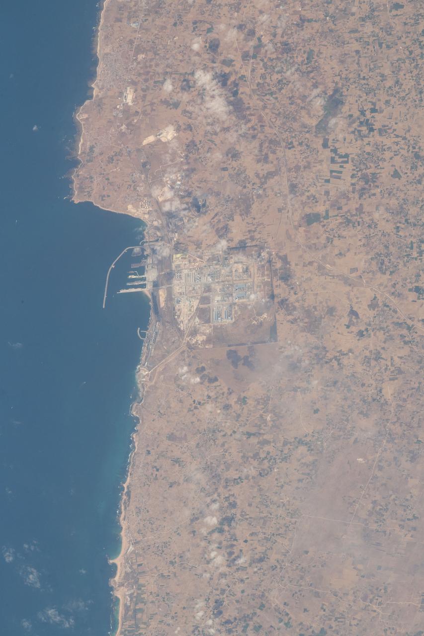 iss056e032818 (June 23, 2018) --- The commercial Port of Jorf Lasfar and surrounding industrial facilities are pictured on the Atlantic coast of Morocco about 67 miles southwest of Casablanca.