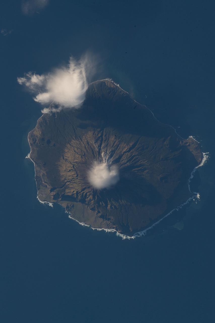 iss056e097317 (July 18, 2018) --- Queen Mary's Peak on the British territorial island of Tristan Da Cunha is pictured as the International Space Station was orbiting nearly 260 miles above the South Atlantic Ocean.