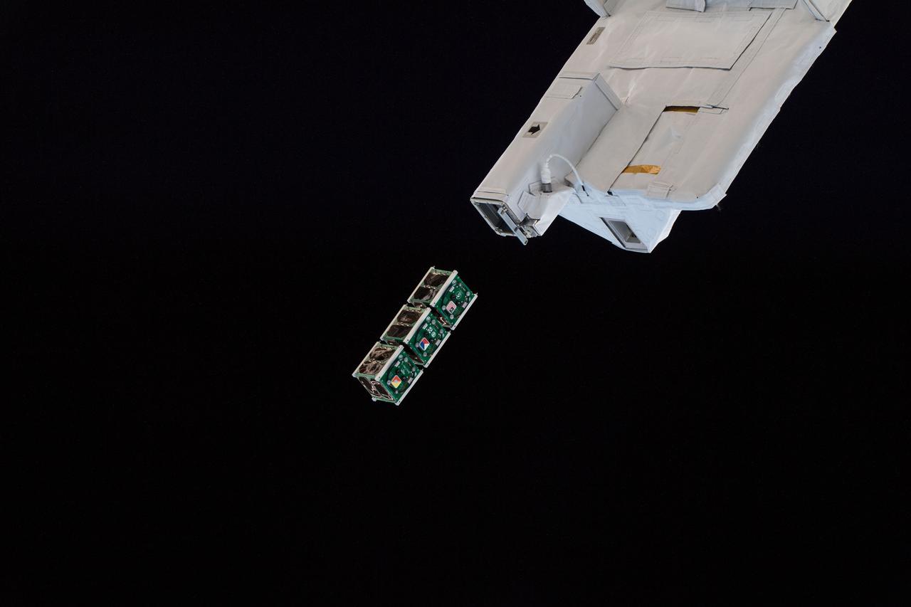 iss056e130478 (8/10/2018) --- A view of the BIRDS-2 Satellite Deployment during JSSOD-9 operations. The JEM Small Satellite Orbital Deployer (J-SSOD) provides a novel, safe, small satellite launching capability to the International Space Station (ISS). Once the J-SSOD including satellite install cases with small satellites are installed on the Multi-Purpose Experiment Platform (MPEP) by crewmembers, it is passed through the JEM airlock for retrieval, positioning and deployment by the JEMRMS.