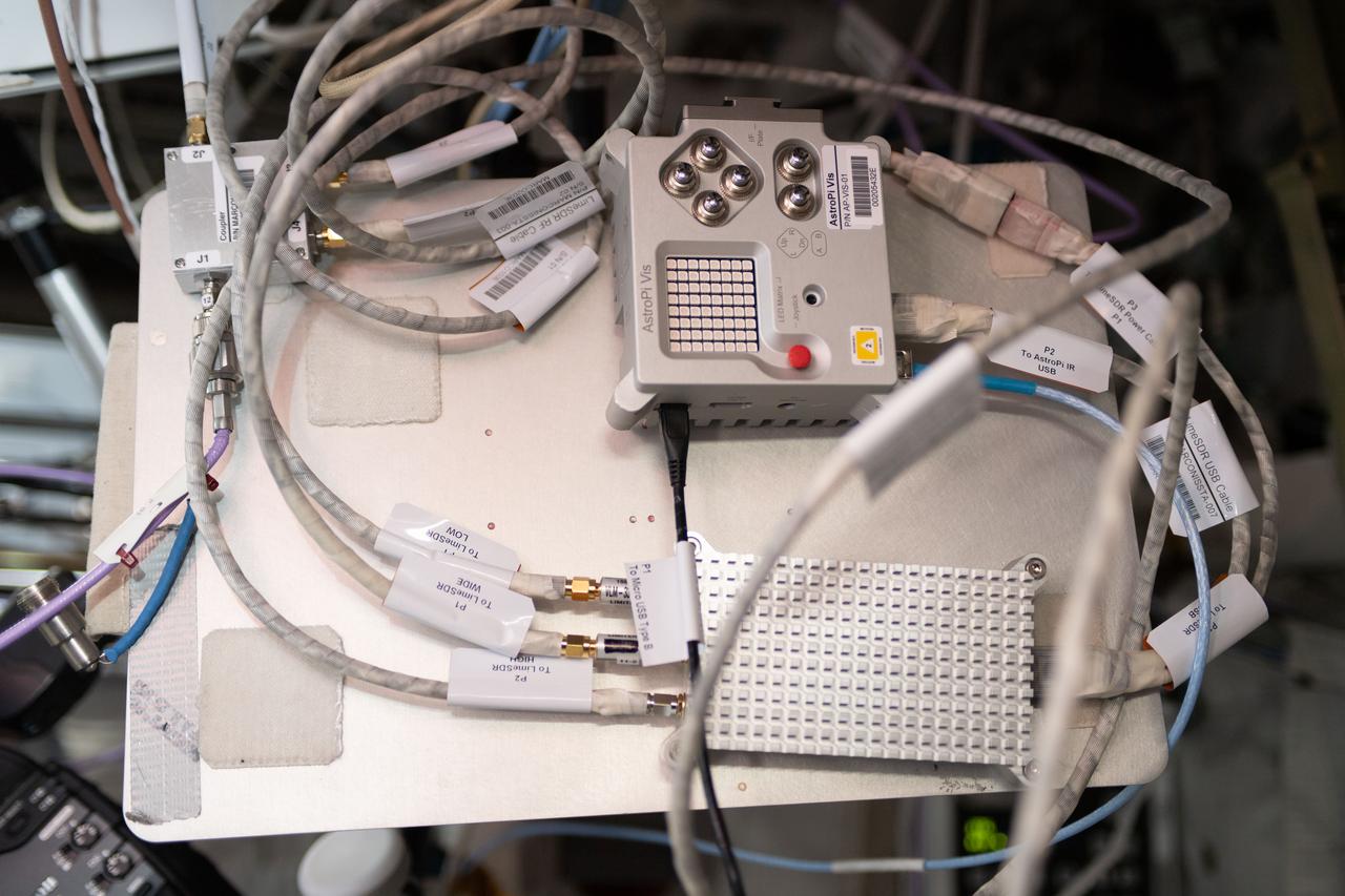iss056e136189 (8/13/2020) --- A view of the Marconissta setup connected to the Amateur Radio on International Space Station (ARISS) antennas in the Columbus Module aboard the International Space Station (ISS). MarconISSta is a radio spectrum analyzer payload launched to ISS. MarconISSta monitors parts of the radio frequency spectrum in VHF, UHF, L, and S band in order to analyze current use and availability of bands for satellite communication.