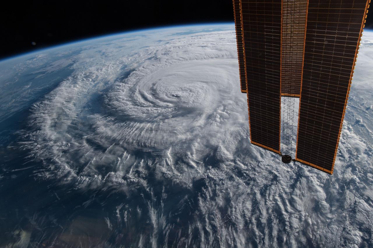 iss056e162819 (Sept. 14, 2018) --- Hurricane Florence is pictured from the International Space Station as a category 1 storm as it was making landfall near Wrightsville Beach, North Carolina.