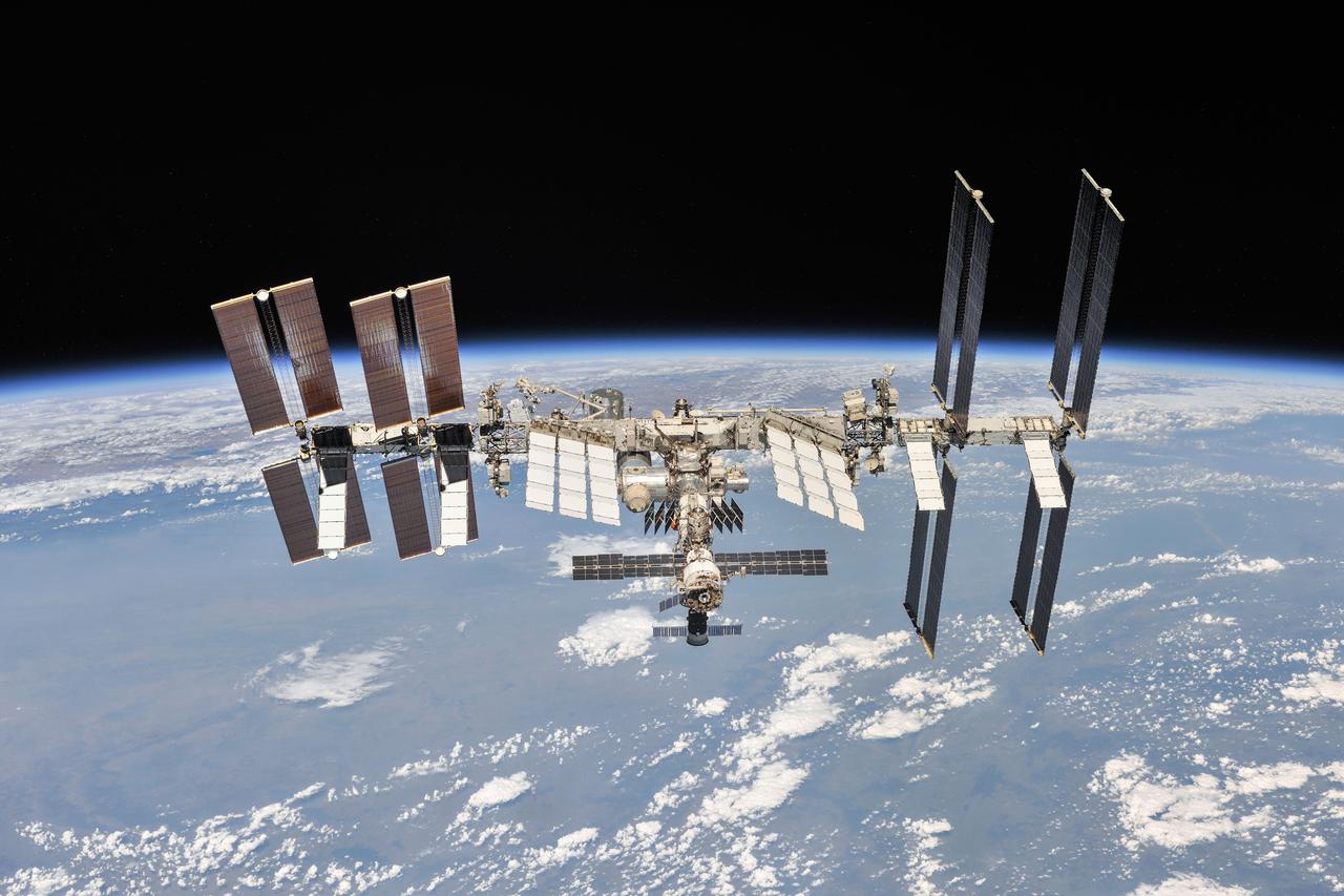 iss056e201174 (Oct. 4, 2018) --- The International Space Station photographed by Expedition 56 crew members from a Soyuz spacecraft after undocking. NASA astronauts Andrew Feustel and Ricky Arnold and Roscosmos cosmonaut Oleg Artemyev executed a fly around of the orbiting laboratory to take pictures of the station before returning home after spending 197 days in space. The station will celebrate the 20th anniversary of the launch of the first element Zarya in November 2018. Credit: NASA/Roscosmos