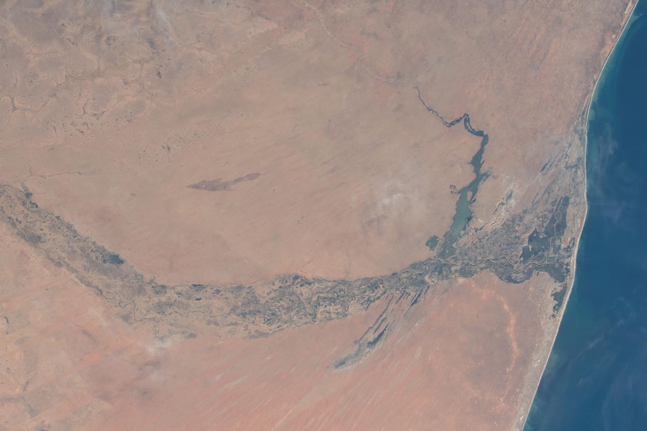 iss057e111395 (Dec. 4, 2018) --- The Senegal River valley that marks the border between the Atlantic coast nations of Senegal and Mauritania is pictured as the International Space Station orbited 252 miles above the African continent.