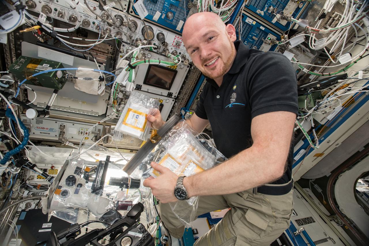 iss057e114766 (12/9/2018) --- European Space Agency (ESA) astronaut Alex Gerst is photographed with the Crystallization of RAS in Space (CASIS PCG 17) investigation. CASIS PCG 17grows crystals of KRAS proteins, which have a pivotal role in cell growth and death. Mutations in KRAS proteins are responsible for a third of all cancers and identifying the structure of these proteins is critical to developing therapeutics and treatments. Protein crystals grow larger and more perfectly in microgravity, allowing for detailed laboratory analysis of their structure back on Earth.