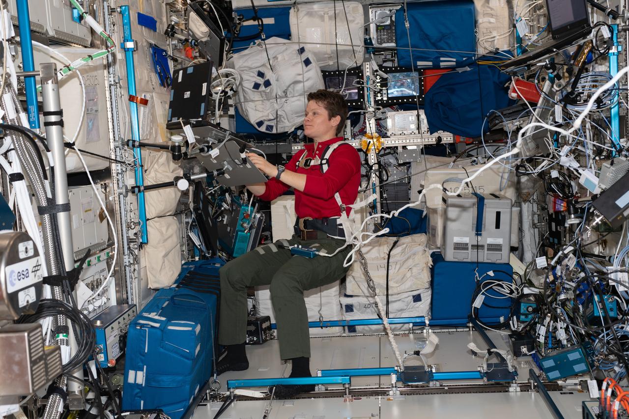 iss058e001965 (Jan. 4, 2019) --- NASA astronaut and Expedition 58 Flight Engineer Anne McClain is inside the European Columbus laboratory module participating in the NeuroMapping experiment. The long-running experiment studies whether long-duration spaceflight causes any changes to the brain, including brain structure and function, motor control, and multi-tasking abilities.
