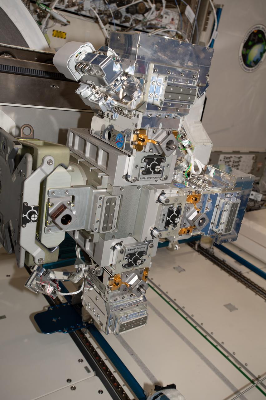 iss058e015157 (2/19/2019) --- Photo documentation of the Robotic Refueling Mission 3 (RRM3) hardware in the KIBO module aboard the International Space Station (ISS). Robotic Refueling Mission 3 (RRM3) demonstrates the first transfer and long term storage of liquid methane, a cryogenic fluid, in microgravity. The ability to replenish and store cryogenic fluids, which can function as a fuel or coolant, can help enable long duration journeys to destinations like the Moon and Mars.