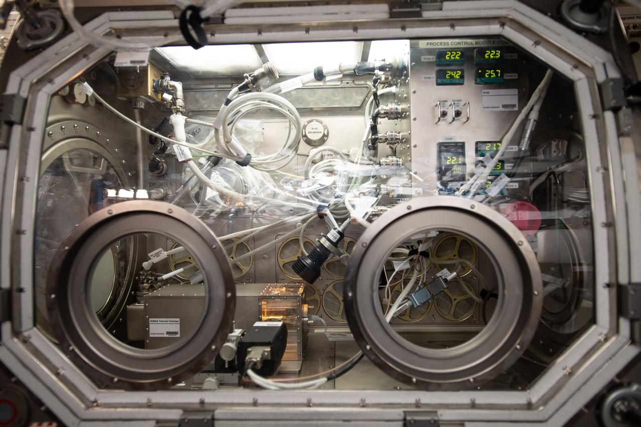 iss058e028142 (3/7/2019) --- View of the Microgravity Sciences Glovebox (MSG) during configuration of the SUBSA (Solidification Using Baffles in Sealed Ampoules) hardware in the MSG Work Volume in the Destiny Laboratory aboard the International Space Staion(ISS). SUBSA is a high-temperature furnace that can be used to study how microgravity affects the synthesis of semiconductor and scintillator crystals.