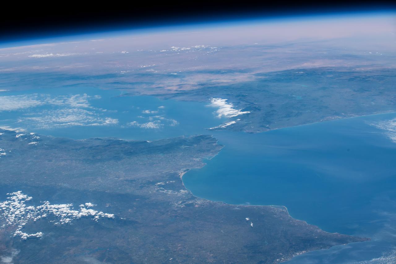iss059e038134 (April 30, 2019) --- Looking from northwest to southeast (bottom to top), this oblique view shows portions of Western Europe, the Atlantic Ocean, the Mediterranean Sea and North Africa. More specific regions such as Portugal, Spain, the Strait of Gibraltar, Morocco and Algeria are seen as the International Space Station orbited 257 miles above the Atlantic.
