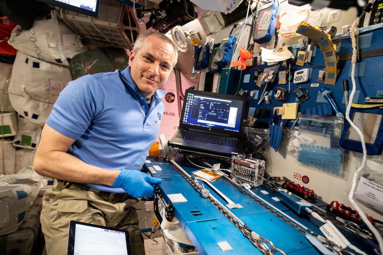 iss059e061607 (5/14/2019) --- Canadian Space Agency (CSA) astronaut David Saint-Jacques works with the miniPCR hardware inside the Columbus laboratory module onboard the International Space Station (ISS) for the Genes In Space-6 experiment that is exploring how space radiation damages DNA and how the cell repair mechanism works in microgravity.