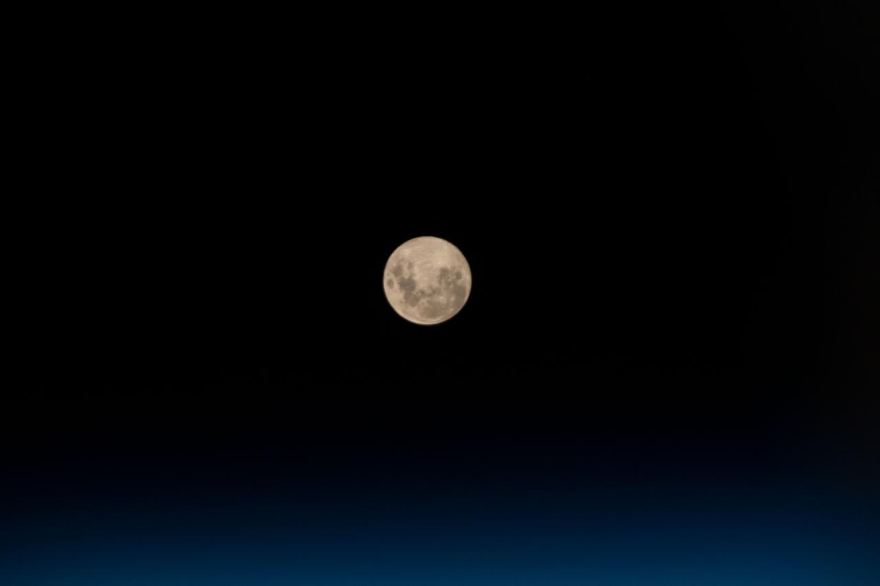 iss059e067792 (May 18, 2019) --- The full moon is pictured from the International Space Station as the orbiting complex orbited 263 miles above the South Atlantic Ocean.