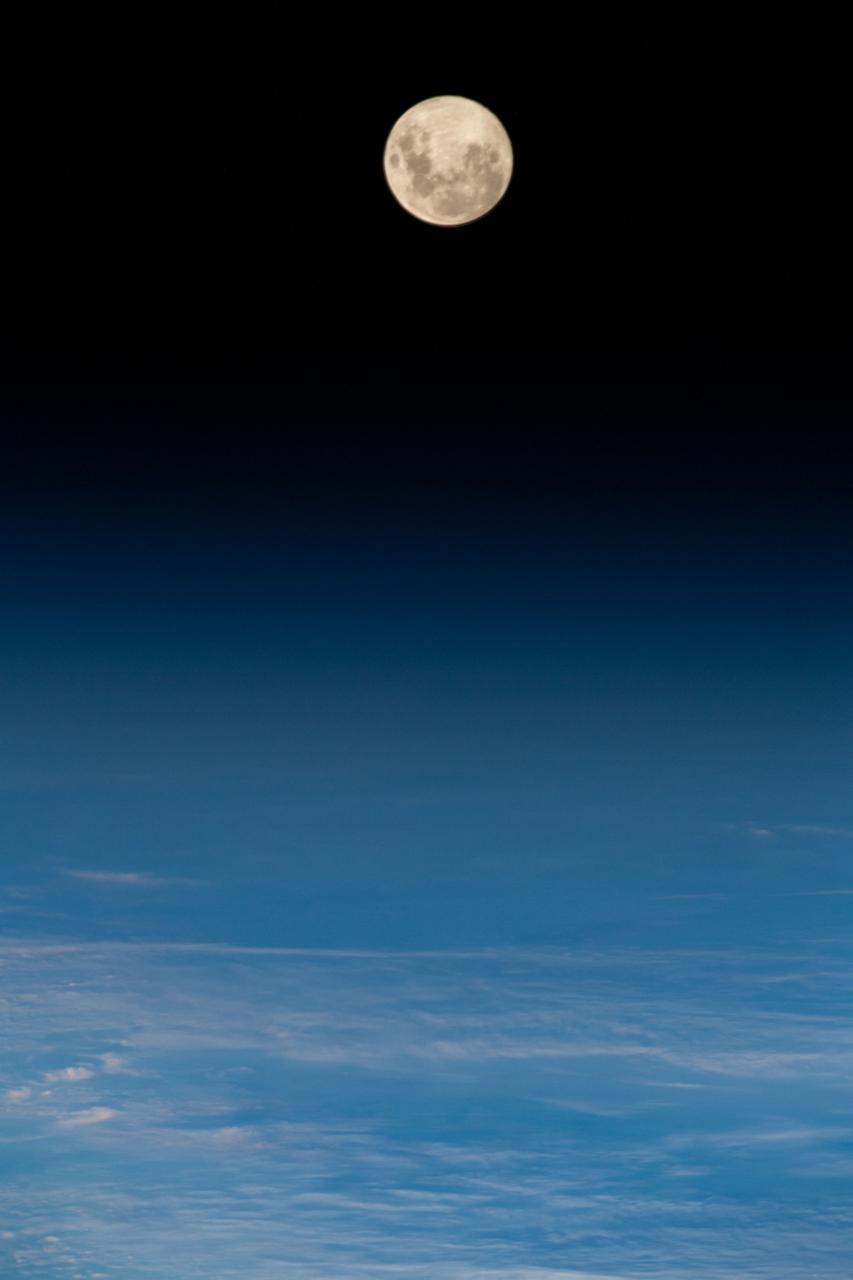 iss059e067793 (May 18, 2019) --- The full moon is pictured from the International Space Station as the orbiting complex orbited 263 miles above the South Atlantic Ocean.