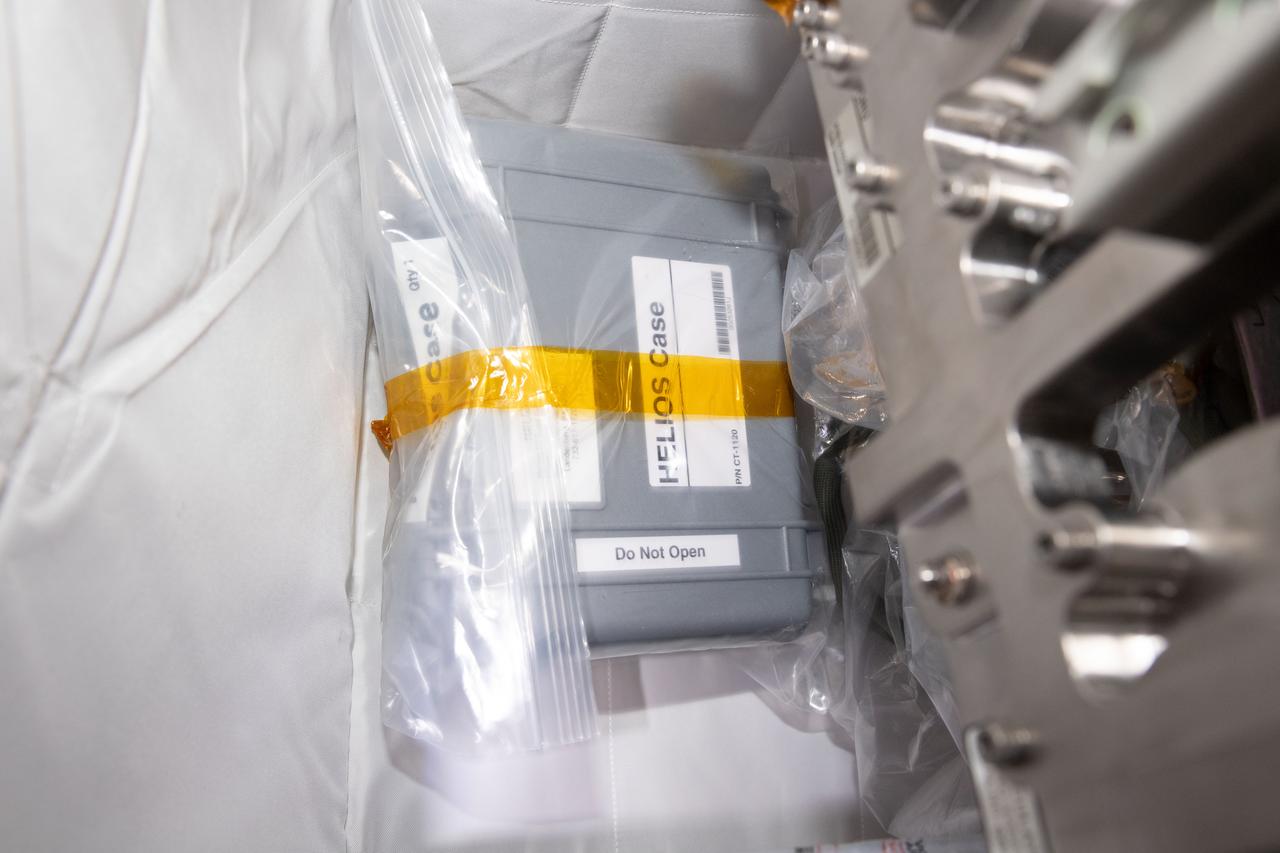 iss059e092346 (6/6/2019) --- A view of the Hardened Extremely Long-life Information in Optical Storage (HELIOS) case aboard the International Space Station (ISS). Hardened Extremely Long-life Information in Optical Storage (HELIOS) tests whether a data storage medium is resistant to space radiation.
