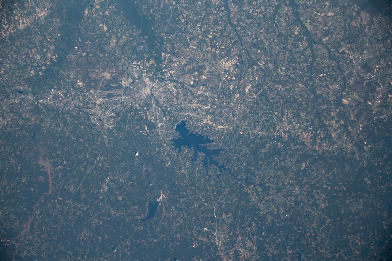 iss059e122299 (June 21, 2019) --- The Monticello Reservoir, Lake Murray and Columbia, South Carolina are pictured as the International Space Station orbited above the Atlantic Coastal Plain of the United States at an altitude of 256 miles.