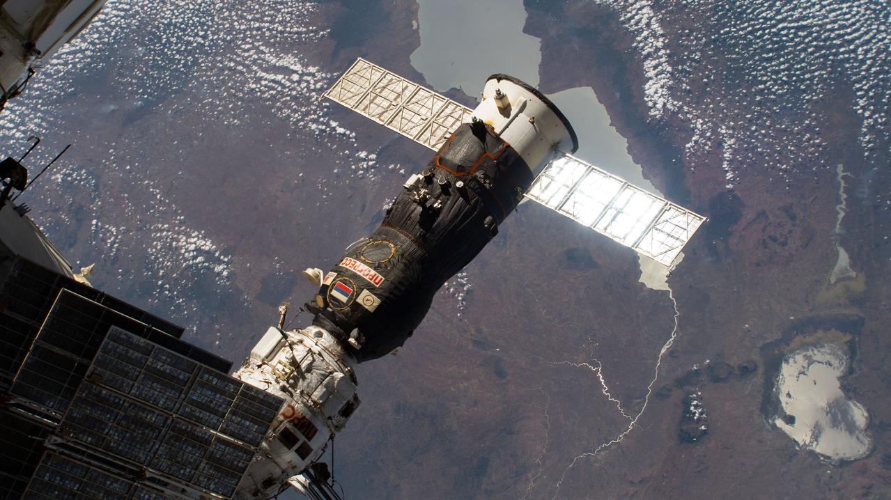 iss060e014984 (July 29, 2019) --- Russia's Progress 72 cargo craft is pictured shortly before undocking from the Pirs docking compartment. The International Space Station was orbiting 262 miles above Mozambique when this photograph was taken.