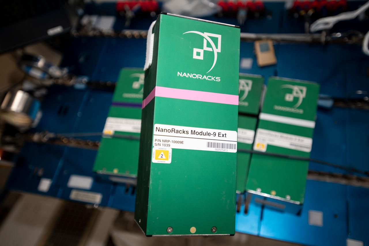 iss060e035407 (8/13/2019) --- A view the NanoRacks-NCESSE-Gemini NanoRacks-National Center for Earth and Space Science-Gemini (SSEP Mission 13) - Part of NanoRacks Module-9 Ext. The experiments range from examinations of water filtration and purification to synthetic soil production, rust formation, antibiotic effectiveness, growth and development of microacquatic organisms, and growth of plant, fungi, and bacteria. Each was chosen from more than 3,000 entries submitted by more than 23,000 U.S., Canadian, and Brazilian students. The experiments use NanoRacks MixStix, miniature laboratories activated by space station crew and eventually returned to the student teams on Earth for analysis.