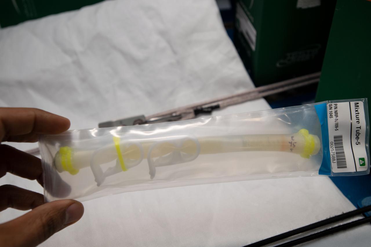 iss060e081390 (9/28/2019) --- A view of the MixStix tube housed inside NanoRacks Module-86 Module MBRSC - Modification 9 (The Mohammed bin Rashid Space Centre (MBRSC) Science in Space Competition) - Modification 9. The first Emirati astronaut performs this investigation aboard the International Space Station (ISS) to help students in the UAE become more integrated and excited about Science, Technology, Engineering, and Mathematics (STEM) as well as space as an environment to perform scientific research.