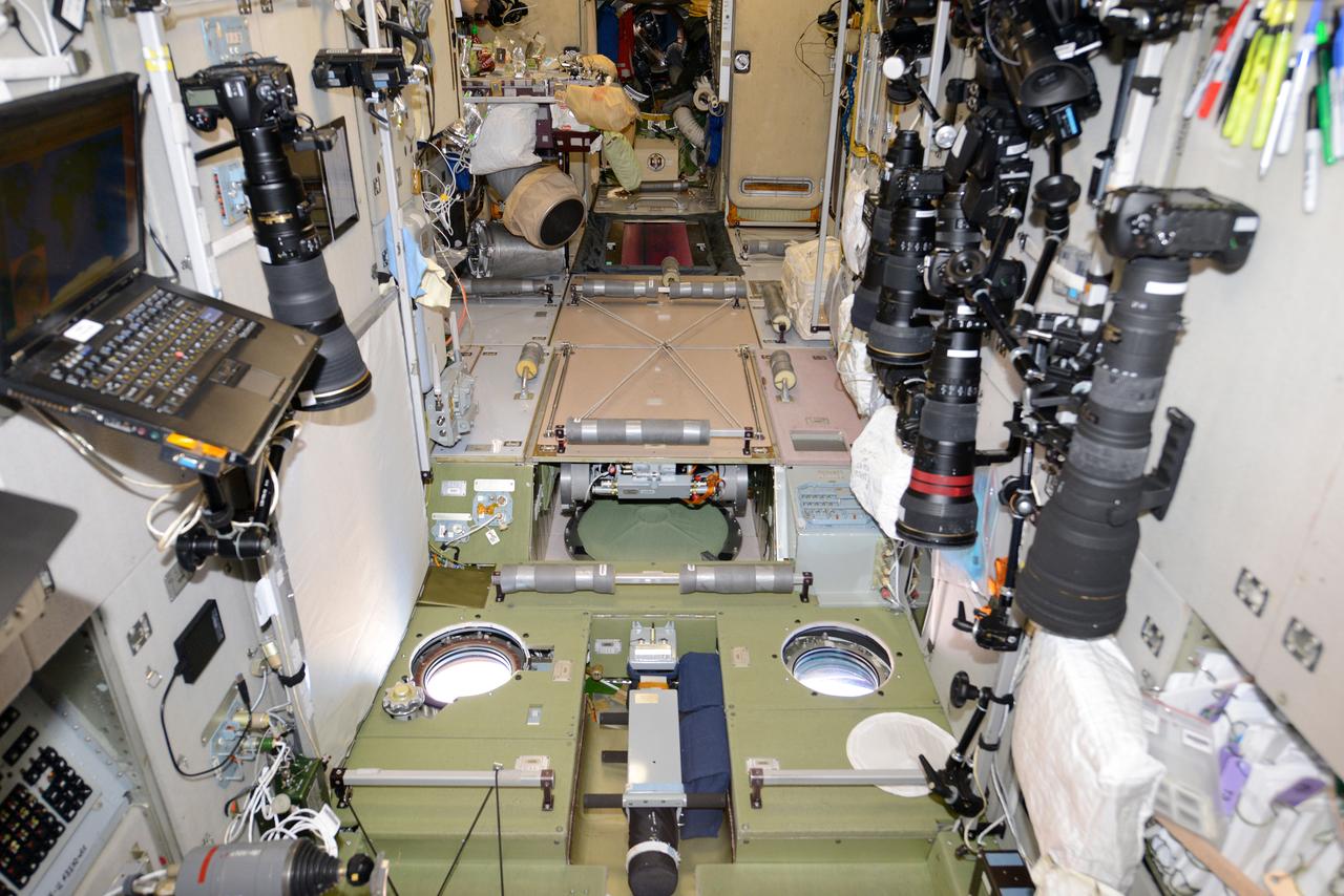 iss061e013837 (10/28/2019) --- A view of the Zvezda Service Module (SM) aboard the International Space Station (ISS). The Zvezda Service Module was the first fully Russian contribution to the International Space Station and served as the early cornerstone for the first human habitation of the station. The module provides station living quarters, life support systems, electrical power distribution, data processing systems, flight control systems and propulsion systems. It provides a communications system that includes remote command capabilities from ground flight controllers, and a docking port for Russian Soyuz and Progress spacecraft.