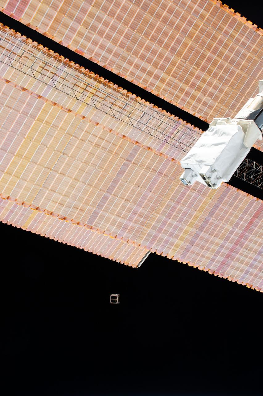 iss061e052315 (11/20/2019) --- An external view of the deployment of the NARSScube-1 CubeSat from the JEM Small Satellite Orbital Deployer aboard the International Space Station (ISS). NARSScube-1 is an Egyptian CubeSat developed by the National Authority for Remote Sensing and Space Sciences (NARSS), supported by Kyushu Institute of Technology(Kyutech). The CubeSat carries a small camera with a ground resolution of 200 meters to gather imagery of Egyptian territory.