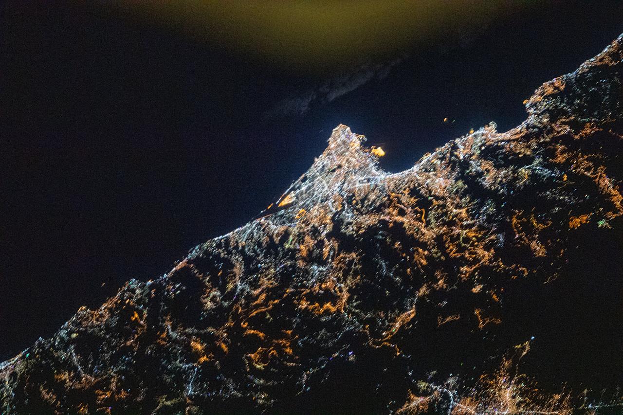 iss061e066550 (Dec. 3, 2019) --- Beirut, the capital city of Lebanon, and its metropolitan area with a population of 2.2 million, is pictured on the coast of the Mediterranean Sea as the International Space Station orbited 252 miles above the Middle East.