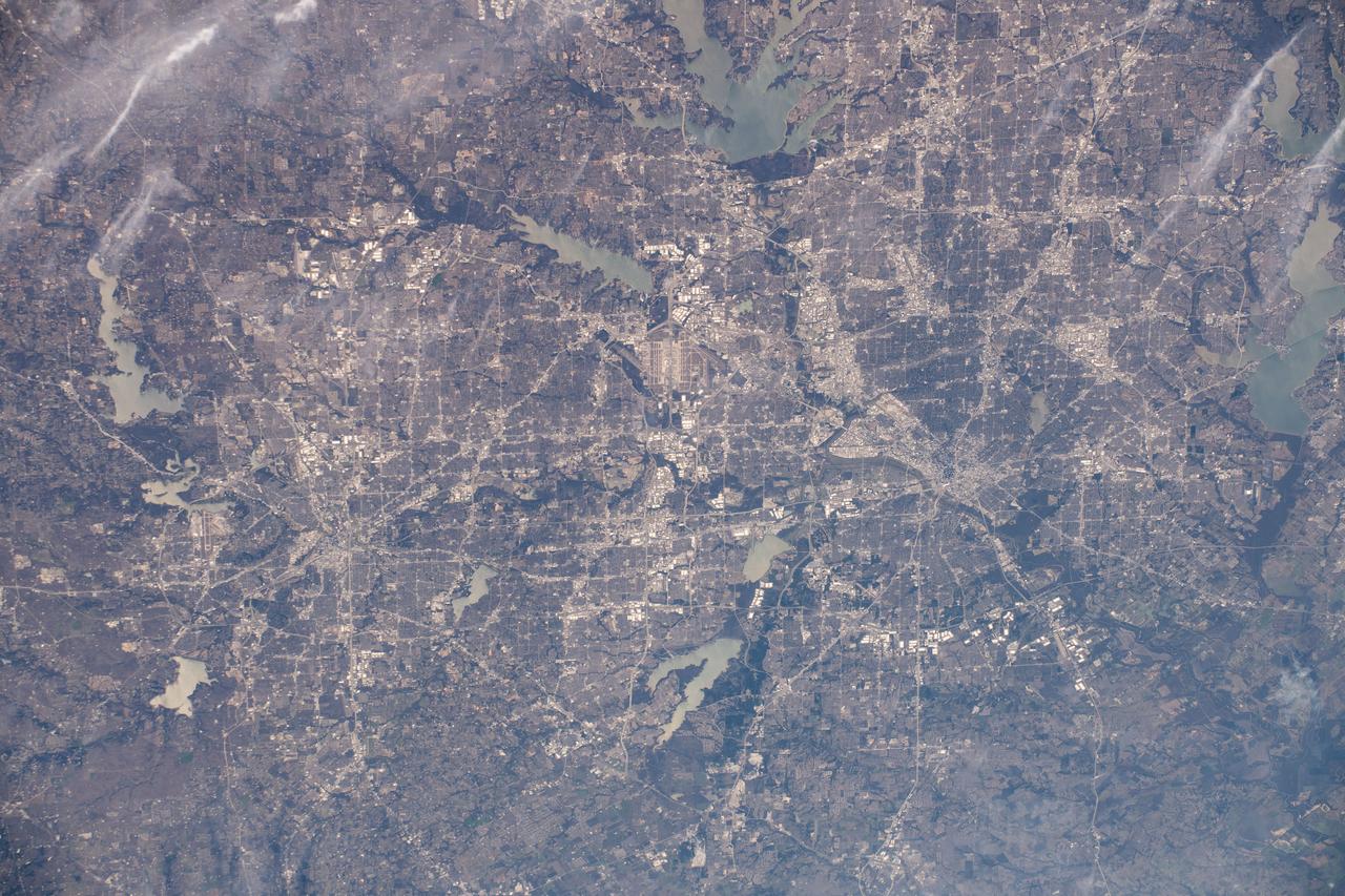 iss061e067843 (Dec. 6, 2019) --- The Dallas-Fort Worth, Texas metropolitan area is pictured along with such landmarks as DFW International Airport and Dallas Love Field Airport from an altitude of 258 miles. Several bodies of water are pictured including Joe Pool Lake, Mountain Creek Lake, White Rock Lake, Lake Ray Hubbard, Lewisville Lake and Grapevine Lake among others.
