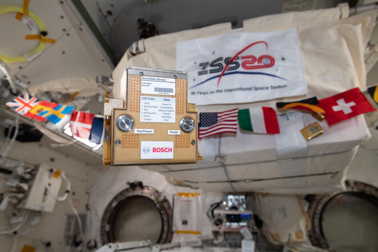 iss061e100876 (12/30/2019) --- A view of the SoundSee Mission sensors in the Japanese Experiment Module (JEM), aboard the International Space Station (ISS). The Investigation of Deep Audio Analytics on the International Space Station (SoundSee Mission) tests monitoring of the acoustic environment using an audio sensor on Astrobee, a mobile robotic platform aboard the space station. Monitoring sound can provide early indication of equipment failure. Autonomous audio monitoring may improve crew health and safety by keeping equipment in good working order while also reducing crew workload aboard the space station and other spacecraft.