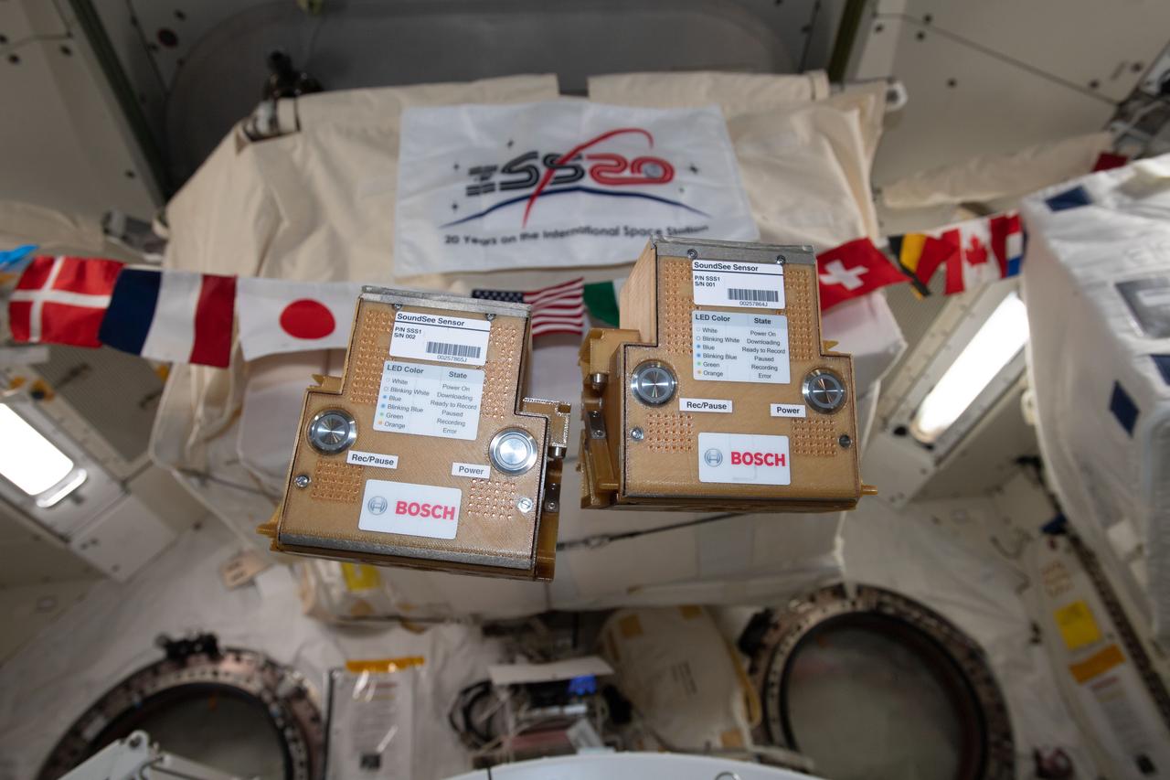 iss061e100889 (12/30/2019) --- A view of the SoundSee Mission sensors in the Japanese Experiment Module (JEM), aboard the International Space Station (ISS). The Investigation of Deep Audio Analytics on the International Space Station (SoundSee Mission) tests monitoring of the acoustic environment using an audio sensor on Astrobee, a mobile robotic platform aboard the space station. Monitoring sound can provide early indication of equipment failure. Autonomous audio monitoring may improve crew health and safety by keeping equipment in good working order while also reducing crew workload aboard the space station and other spacecraft.