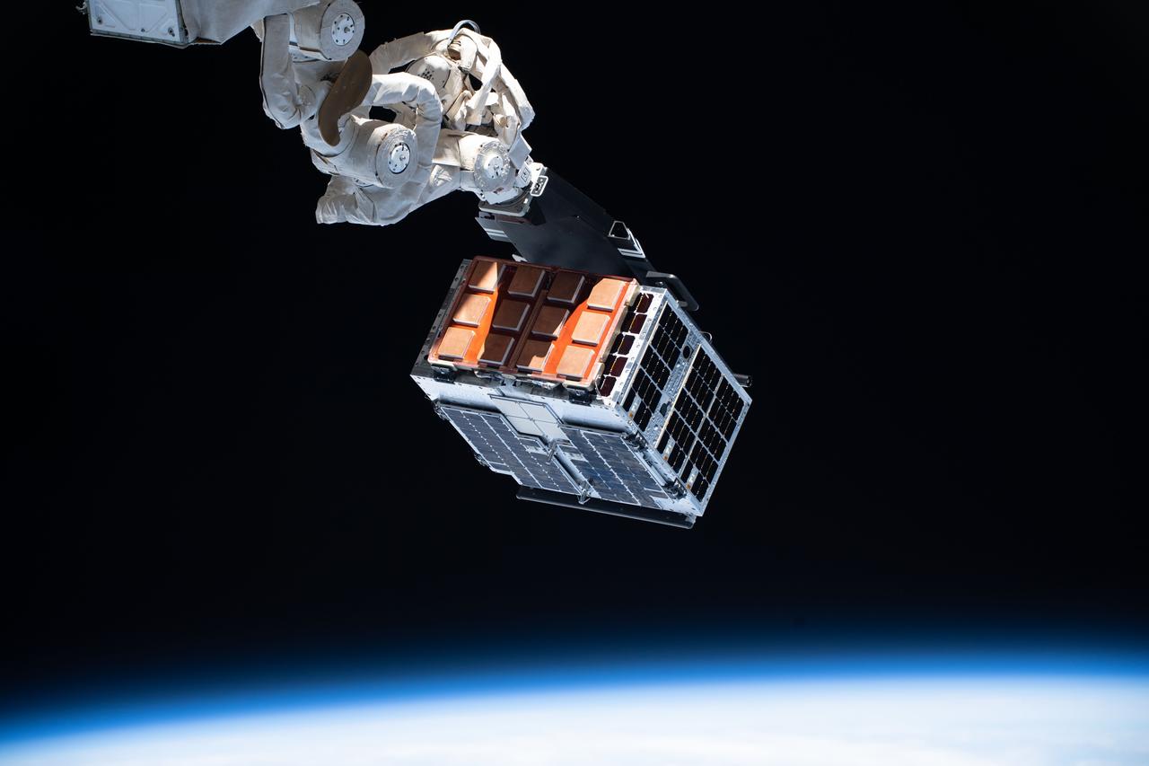 iss061e148301 (1/29/2020) --- A view taken from the Cupola Module aboard the International Space Station (ISS) of the STPSat-4 deploy. The Space Test Program Satellite-4 (STPSat-4) is a suite automated for robotic space tools and sensors that test new equipment configurations and monitor space conditions. STPSat-4 specifically includes space weather sensors, solar panels, an antenna array and devices for tracking location of both satellites and their astronomic surroundings. This project demonstrates how a range of new technologies can be integrated on nanosatellite platforms.