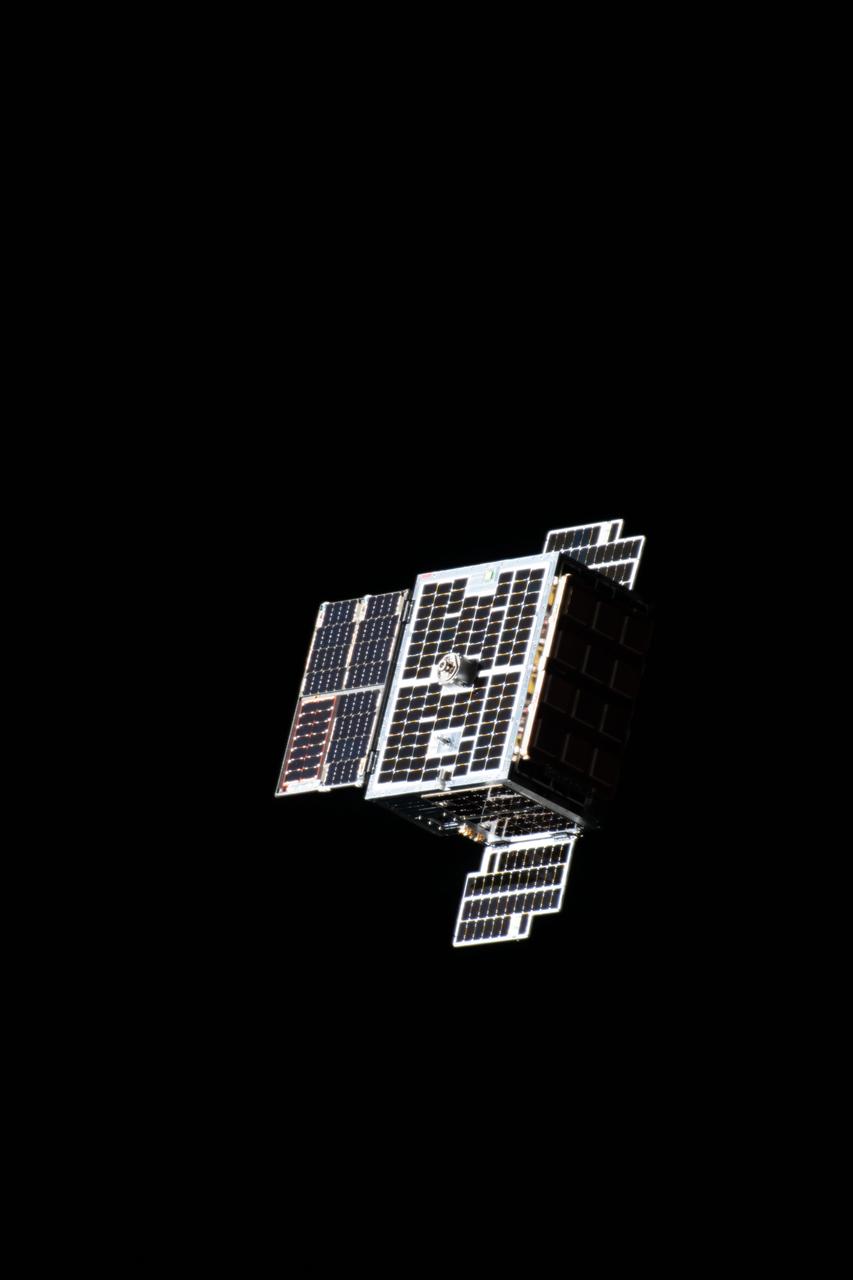 iss061e148704 (1/29/2020) --- A view taken from the Cupola Module aboard the International Space Station (ISS) of the STPSat-4 deploy. The Space Test Program Satellite-4 (STPSat-4) is a suite automated for robotic space tools and sensors that test new equipment configurations and monitor space conditions. STPSat-4 specifically includes space weather sensors, solar panels, an antenna array and devices for tracking location of both satellites and their astronomic surroundings. This project demonstrates how a range of new technologies can be integrated on nanosatellite platforms.