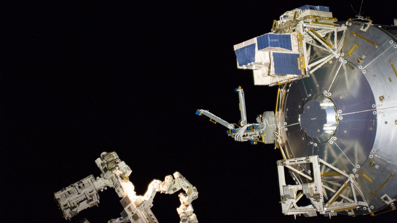 ss062e118892 4/2/2020) --- A view of Bartolomeo in its final position on the Columbus module of the International Space Station (ISS). The European external platform Bartolomeo is an enhancement of the International Space Station (ISS) European Columbus Module and its infrastructure. Designed to meet user requirements from the commercial and institutional sector, Bartolomeo is a new external payload hosting facility on the ram side of Columbus.