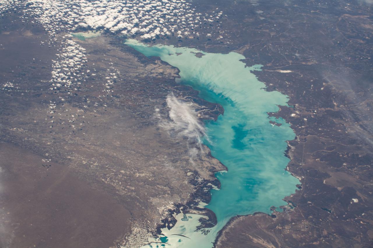 iss062e136937 (April 6, 2020) --- Lake Balkhash in Kazakhstan is pictured from the International Space Station as it orbited above the western Asian nation.