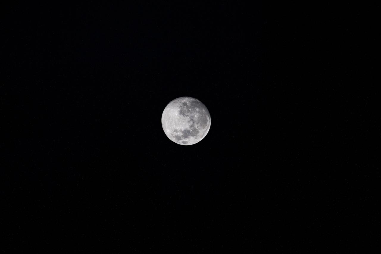 iss062e137200 (April 6, 2020) --- A waxing gibbous Moon is pictured from the International Space Station as it orbited above North America.
