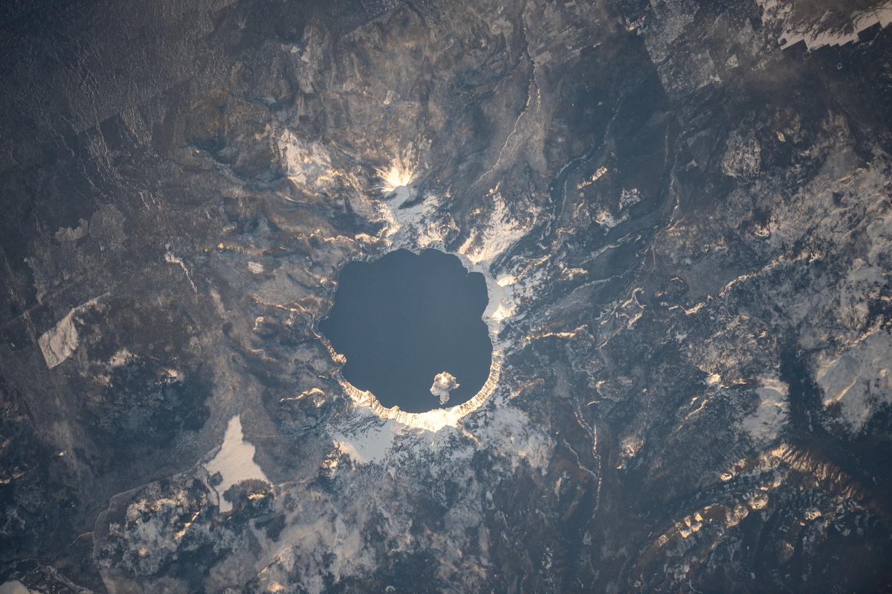 iss062e152575 (March 5, 2020) --- Crater Lake National Park. Oregon, is pictured from the International Space Station as it orbited 264 miles above.