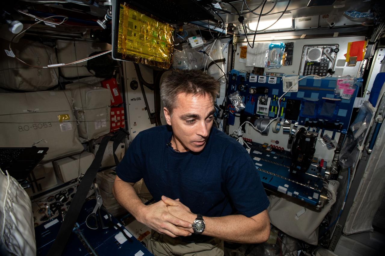 iss063e010080 (May 8, 2020) --- NASA astronaut and Expedition 63 Commander Chris Cassidy is pictured in the International Space Station's Harmony module working on maintenance tasks.